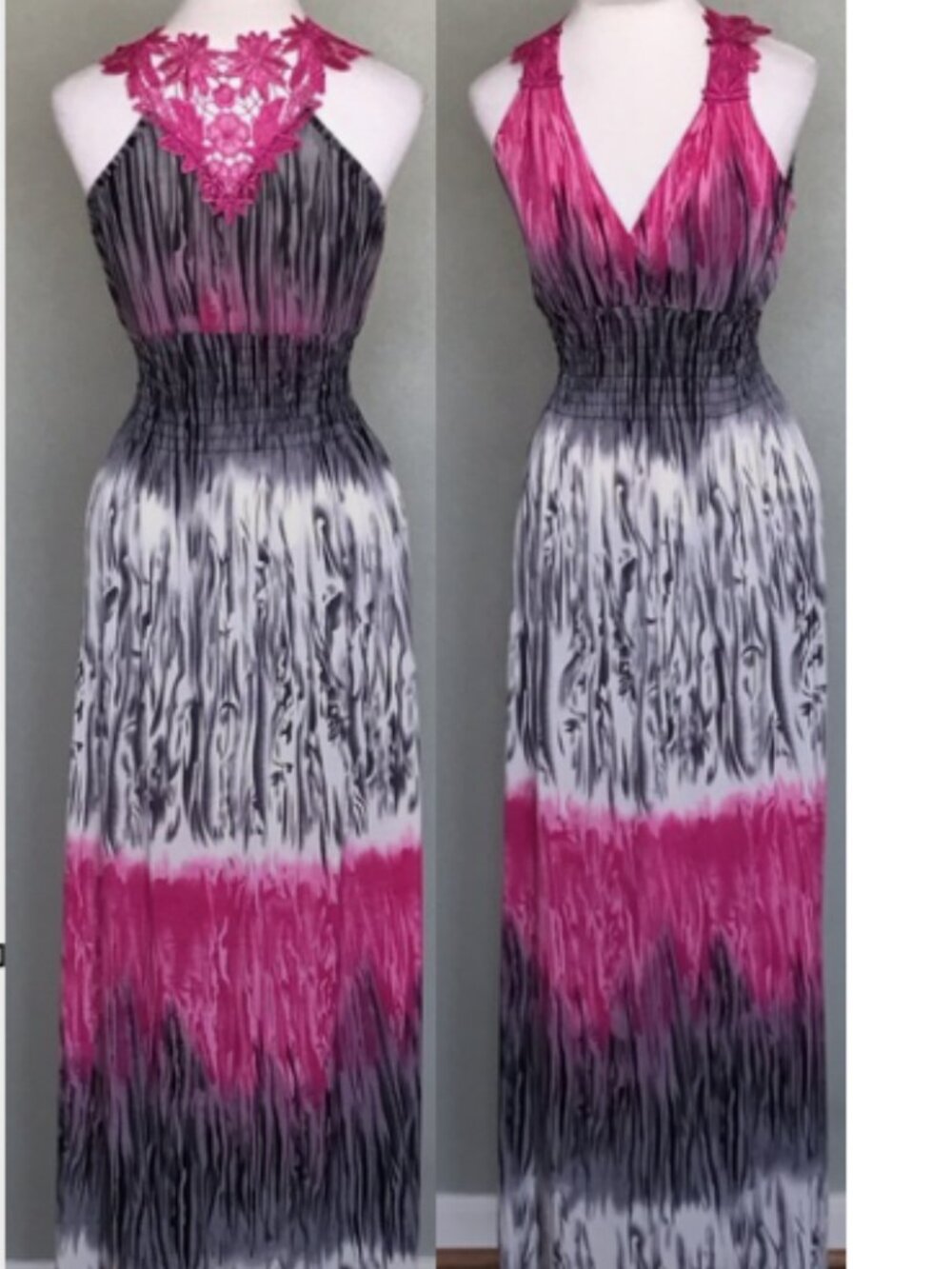 Julia Silk-Blend Sleeveless Pink Black White Ombre Maxi Dress Size S/M